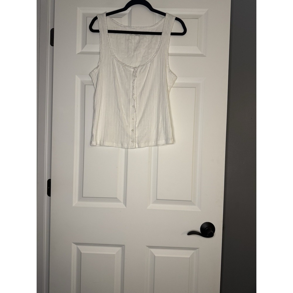 Aerie Button Up Pointelle Ribbed Tank Top Large White